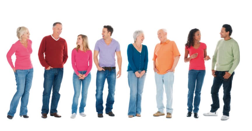 Casual Group of People Talking in a Row &#8211; Isolated